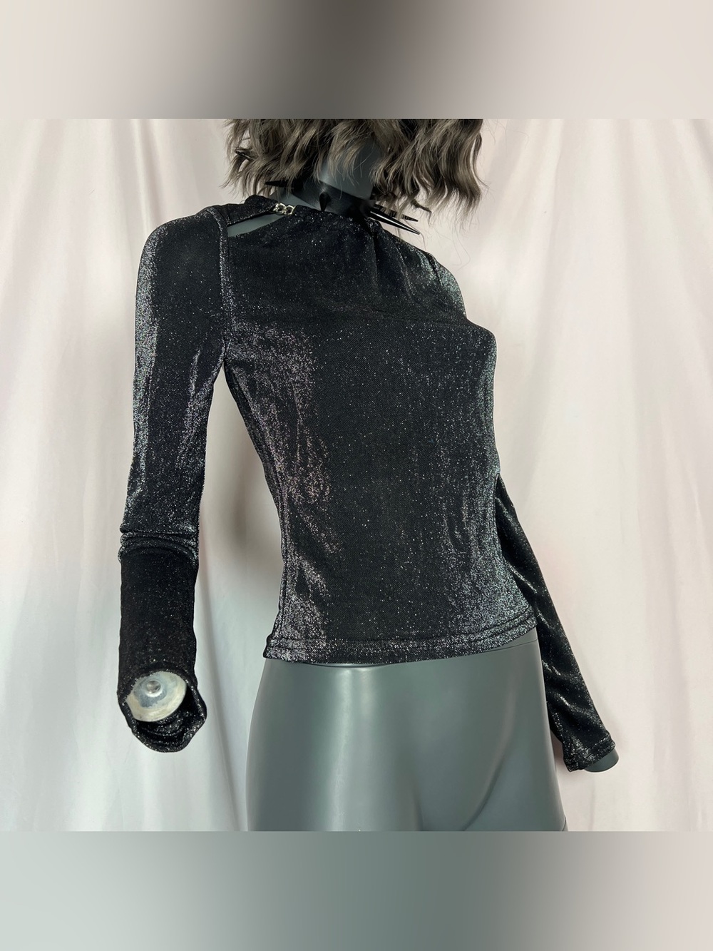 Killstar Metal Reflection Glitter Long Sleeve Chain Top